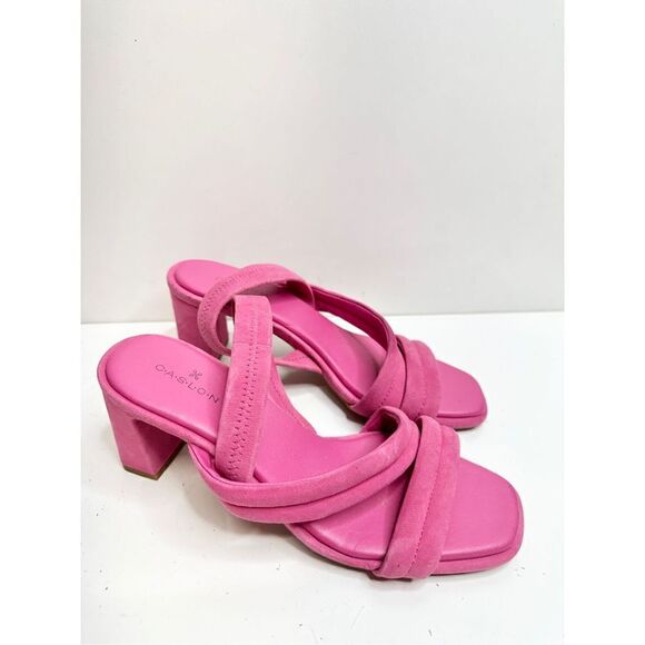 Caslon Sandals Womens Size 6.5 Pink Leather Slip On Block Heel Barbiecore - Picture 1 of 7